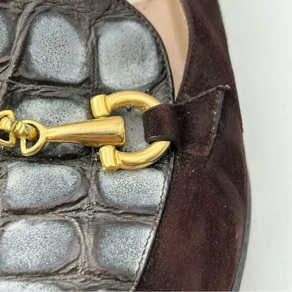 BALENCIAGA VTG Womans shoes 37 6.5 brown gold El Corte ingles horsebit suede