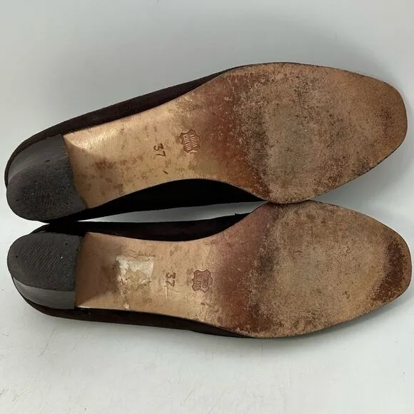 BALENCIAGA VTG Womans shoes 37 6.5 brown gold El Corte ingles horsebit suede