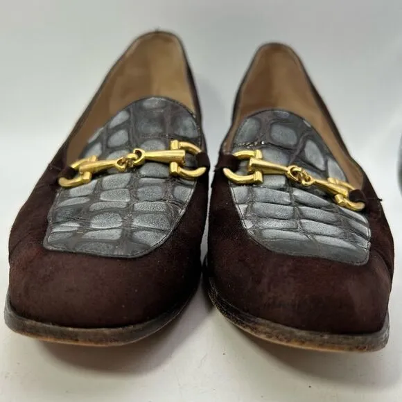 BALENCIAGA VTG Womans shoes 37 6.5 brown gold El Corte ingles horsebit suede