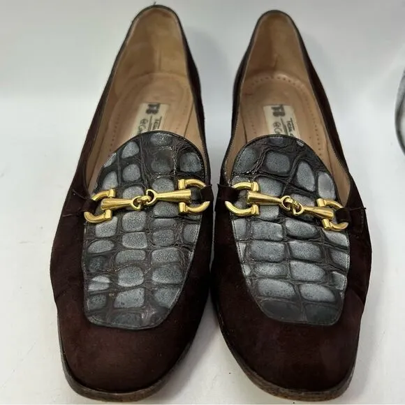 BALENCIAGA VTG Womans shoes 37 6.5 brown gold El Corte ingles horsebit suede