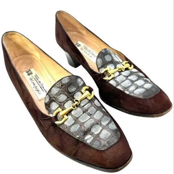 BALENCIAGA VTG Womans shoes 37 6.5 brown gold El Corte ingles horsebit suede