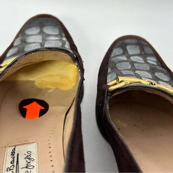 BALENCIAGA VTG Womans shoes 37 6.5 brown gold El Corte ingles horsebit suede