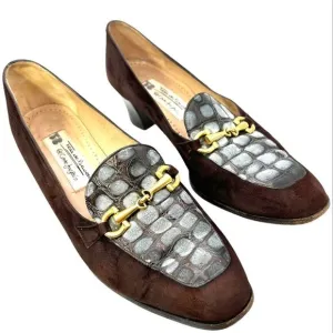 BALENCIAGA VTG Womans shoes 37 6.5 brown gold El Corte ingles horsebit suede