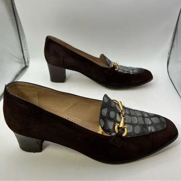 BALENCIAGA VTG Womans shoes 37 6.5 brown gold El Corte ingles horsebit suede