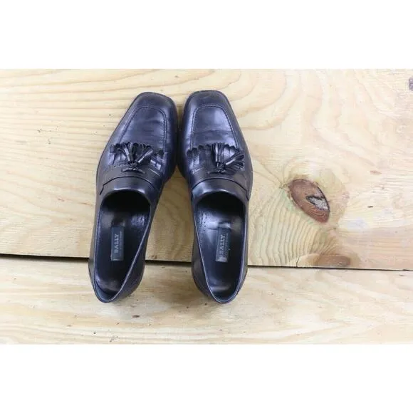 Bally Switzerland Mens Shoes 10D Black Calf Leather Kiltie Tassel Dust Bags