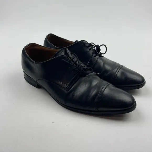 Bally Switzerland Men’s Size 7 D Black Leather Cap Toe Lace Up Derby Dress Shoes