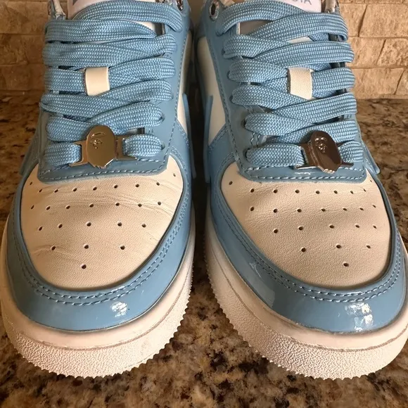 Bape Blue and White Sneakers with Athletic Silhouette