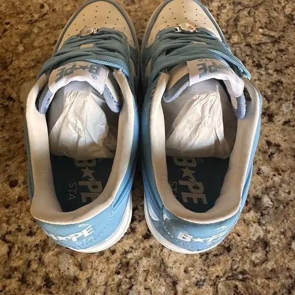 Bape Blue and White Sneakers with Athletic Silhouette