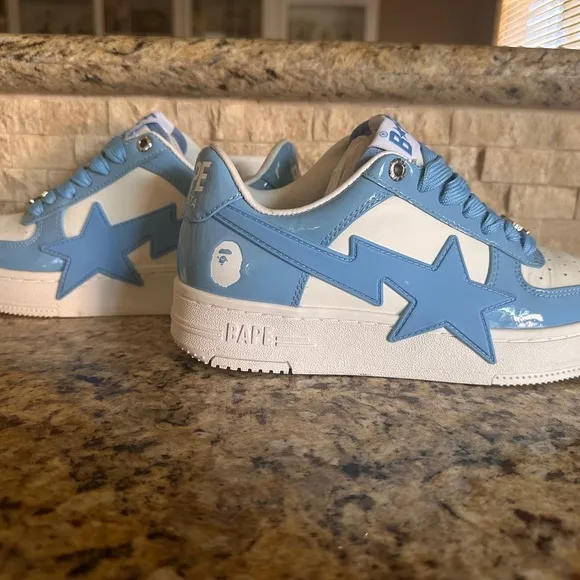 Bape Blue and White Sneakers with Athletic Silhouette