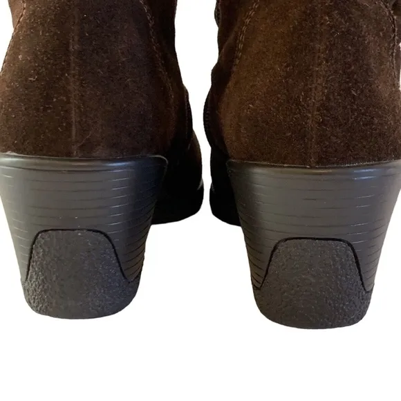 BASS Size 7.5 M Ganelle Leather Wedge Heel Boots  Suede Leather Brown Mid Calf