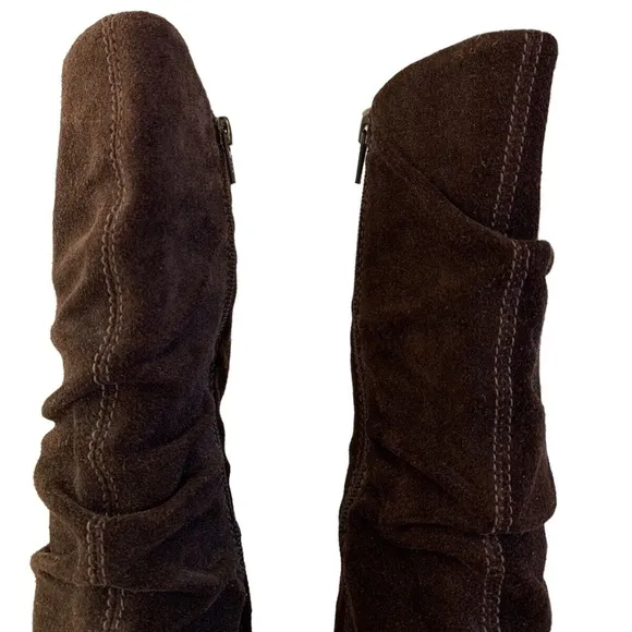 BASS Size 7.5 M Ganelle Leather Wedge Heel Boots  Suede Leather Brown Mid Calf