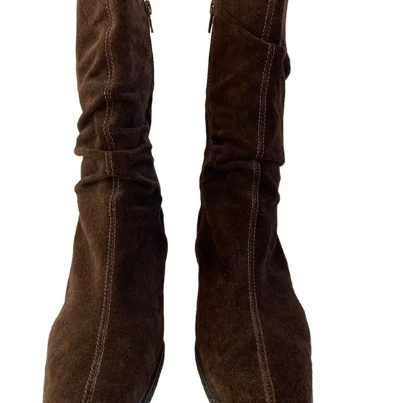 BASS Size 7.5 M Ganelle Leather Wedge Heel Boots  Suede Leather Brown Mid Calf