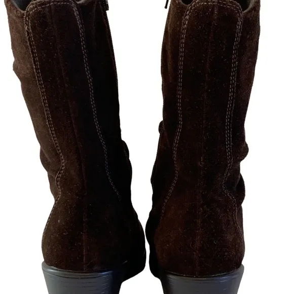 BASS Size 7.5 M Ganelle Leather Wedge Heel Boots  Suede Leather Brown Mid Calf
