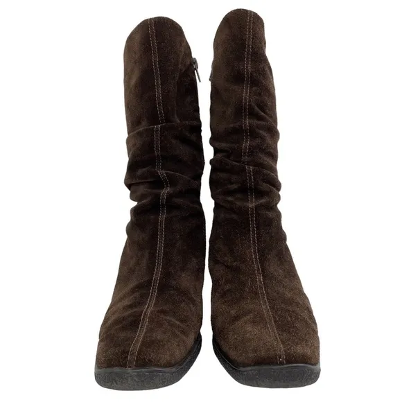 BASS Size 7.5 M Ganelle Leather Wedge Heel Boots  Suede Leather Brown Mid Calf