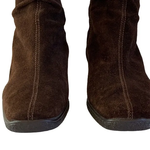 BASS Size 7.5 M Ganelle Leather Wedge Heel Boots  Suede Leather Brown Mid Calf