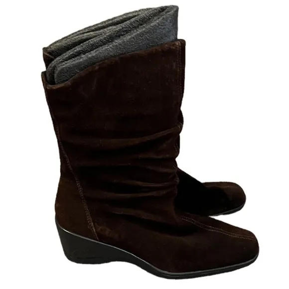 BASS Size 7.5 M Ganelle Leather Wedge Heel Boots  Suede Leather Brown Mid Calf