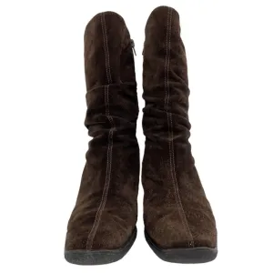 BASS Size 7.5 M Ganelle Leather Wedge Heel Boots  Suede Leather Brown Mid Calf