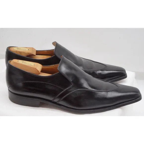 Battaglia Men’s US 9 EUR 42 Black Italian Leather Square Toe Slip On Dress Shoes