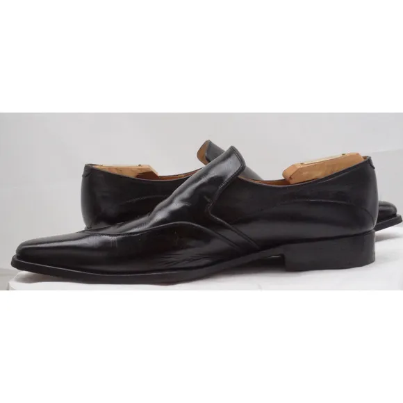 Battaglia Men’s US 9 EUR 42 Black Italian Leather Square Toe Slip On Dress Shoes