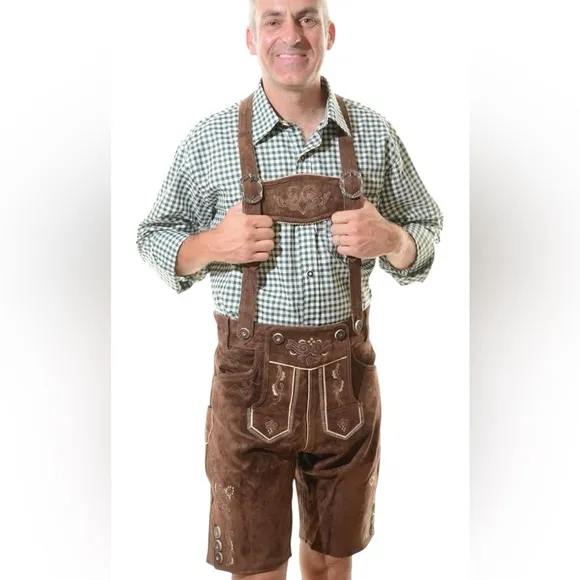 Bavaria Trachten Lederhosen Mens, Sz 30 US/48 EU Dark Brown