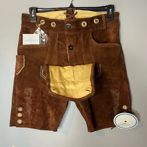 Bavaria Trachten Lederhosen Mens, Sz 30 US/48 EU Dark Brown