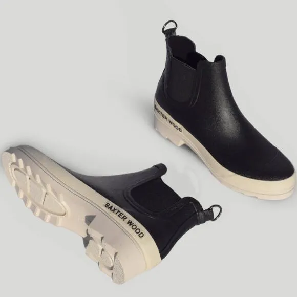 Baxter Wood Black The Hevea Chelsea White Sole Rain Boots