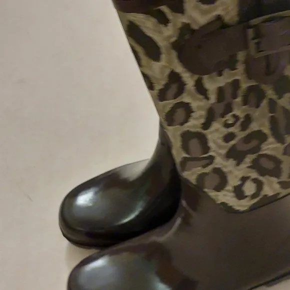 BCBGGeneration Madison Leopard Rubber Rain Boots Retail $395