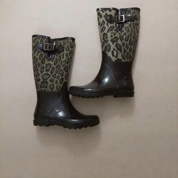 BCBGGeneration Madison Leopard Rubber Rain Boots Retail $395