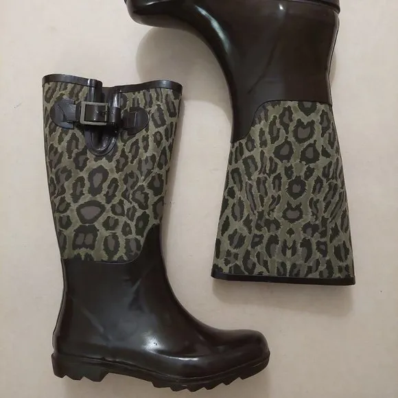 BCBGGeneration Madison Leopard Rubber Rain Boots Retail $395