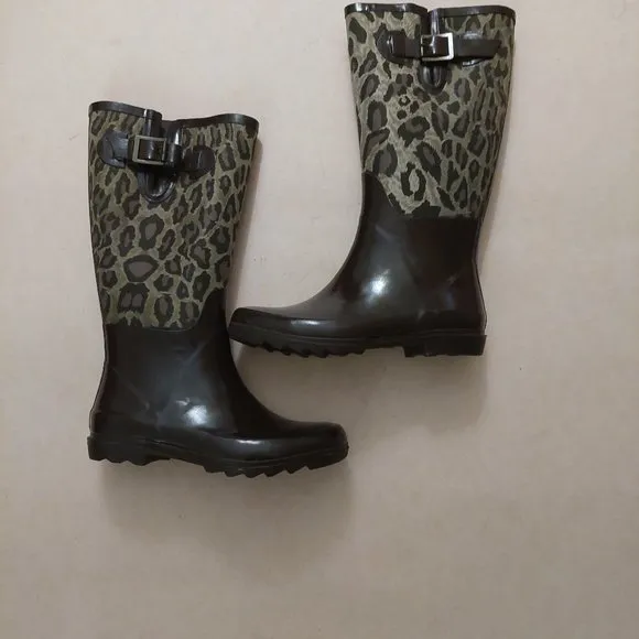 BCBGGeneration Madison Leopard Rubber Rain Boots Retail $395