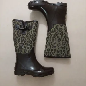 BCBGGeneration Madison Leopard Rubber Rain Boots Retail $395