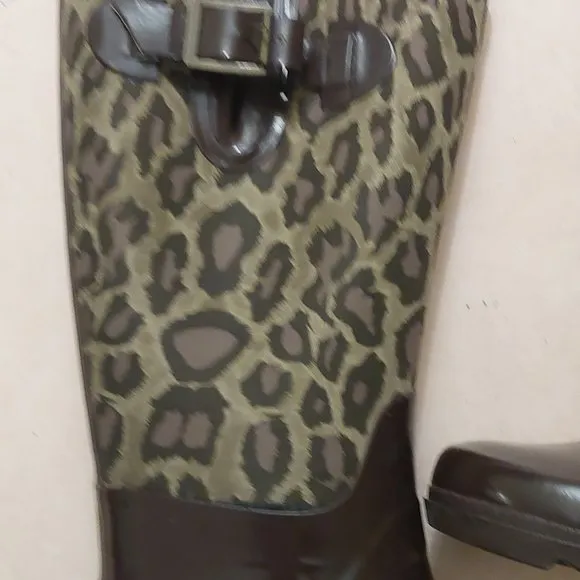 BCBGGeneration Madison Leopard Rubber Rain Boots Retail $395