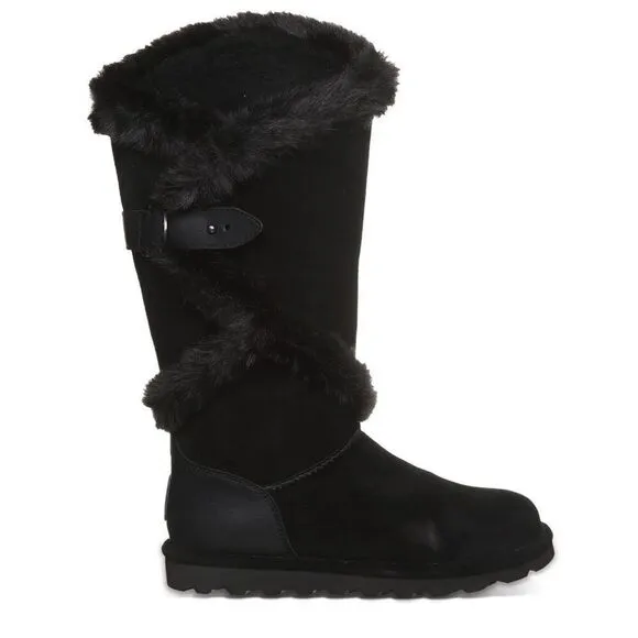 Bearpaw Boots Size 5 Black Womens Sheilah Suede Boots Sheepskin Footbed NEW