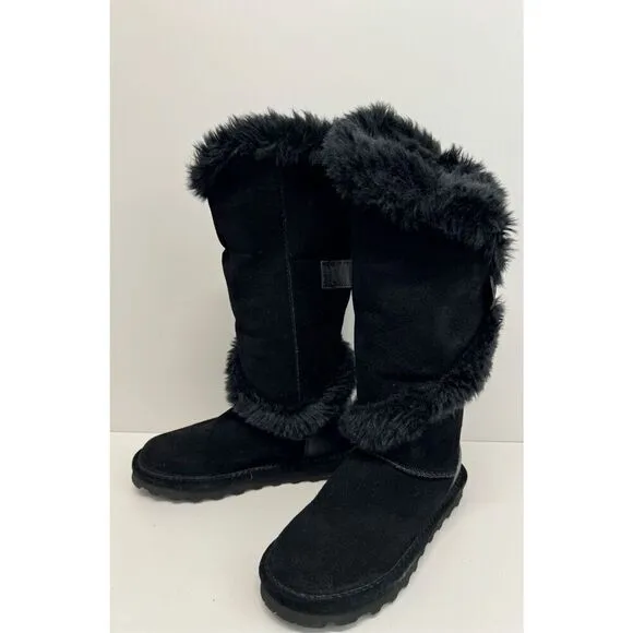 Bearpaw Boots Size 5 Black Womens Sheilah Suede Boots Sheepskin Footbed NEW