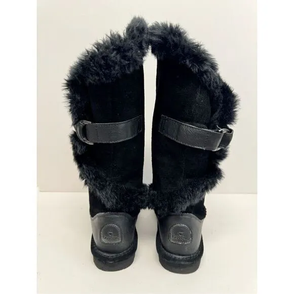 Bearpaw Boots Size 5 Black Womens Sheilah Suede Boots Sheepskin Footbed NEW