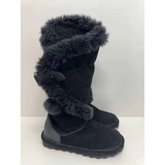 Bearpaw Boots Size 5 Black Womens Sheilah Suede Boots Sheepskin Footbed NEW
