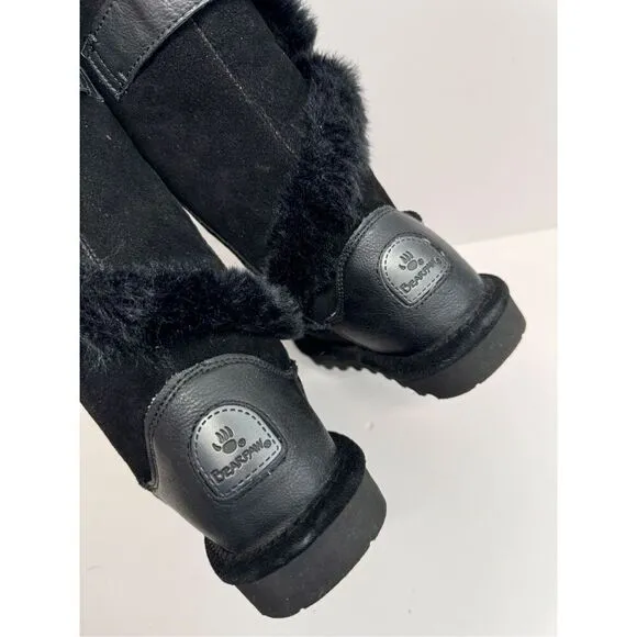 Bearpaw Boots Size 5 Black Womens Sheilah Suede Boots Sheepskin Footbed NEW