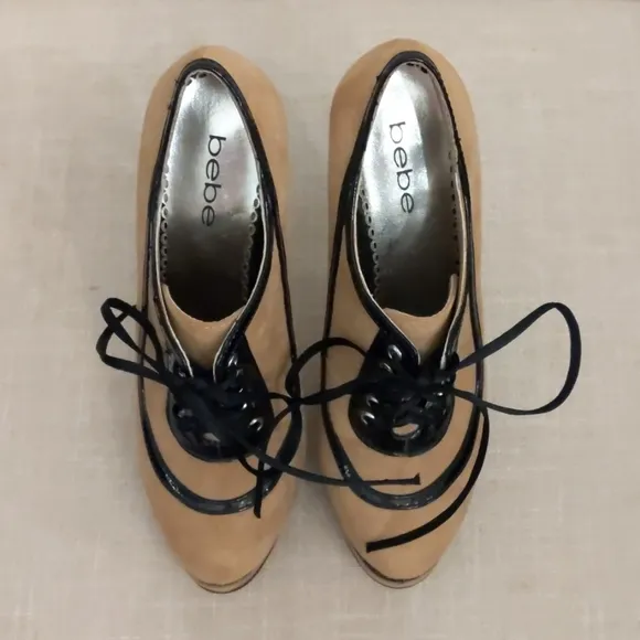 Bebe Cleo Oxford Suede Booties Heel