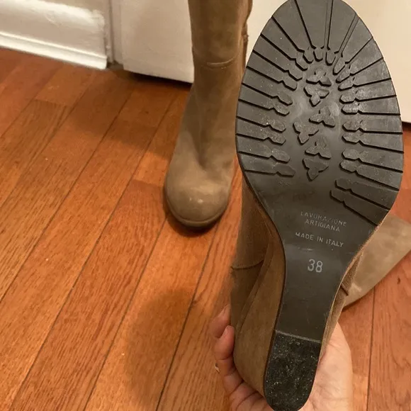 Beige Suede Wedge Boots by Chuckies New York 8