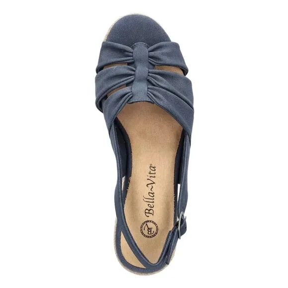 Bella Vita Women's Cheerful Espadrille Wedge Sandals Navy Linen Size 10 W