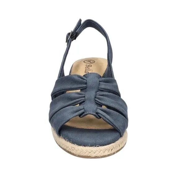 Bella Vita Women's Cheerful Espadrille Wedge Sandals Navy Linen Size 10 W