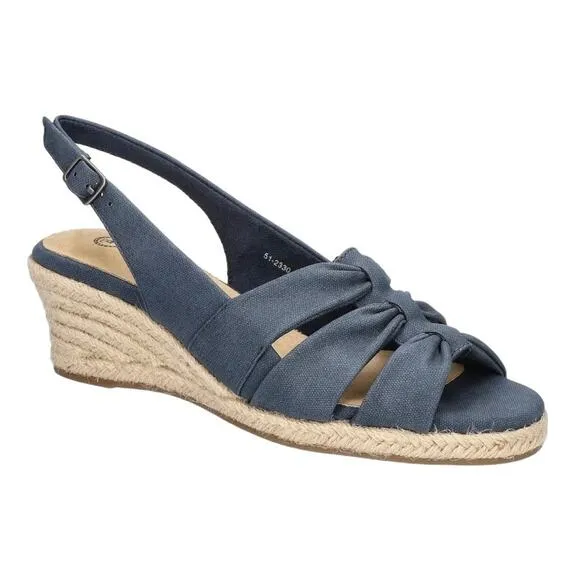 Bella Vita Women's Cheerful Espadrille Wedge Sandals Navy Linen Size 10 W