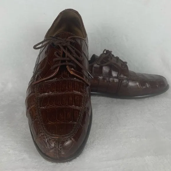 BELVEDERE Mens Dress Shoes Exotic Reptile‎ Lace Up Italian Oxford Sz 9M VTG READ