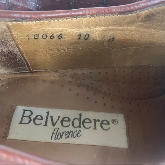 BELVEDERE Mens Dress Shoes Exotic Reptile‎ Lace Up Italian Oxford Sz 9M VTG READ