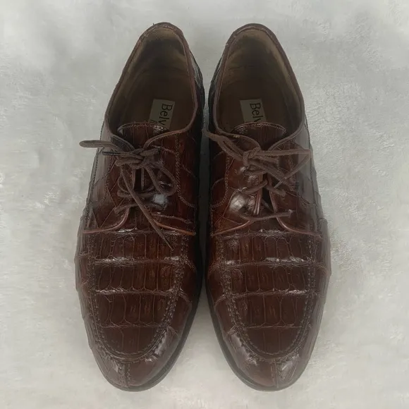 BELVEDERE Mens Dress Shoes Exotic Reptile‎ Lace Up Italian Oxford Sz 9M VTG READ