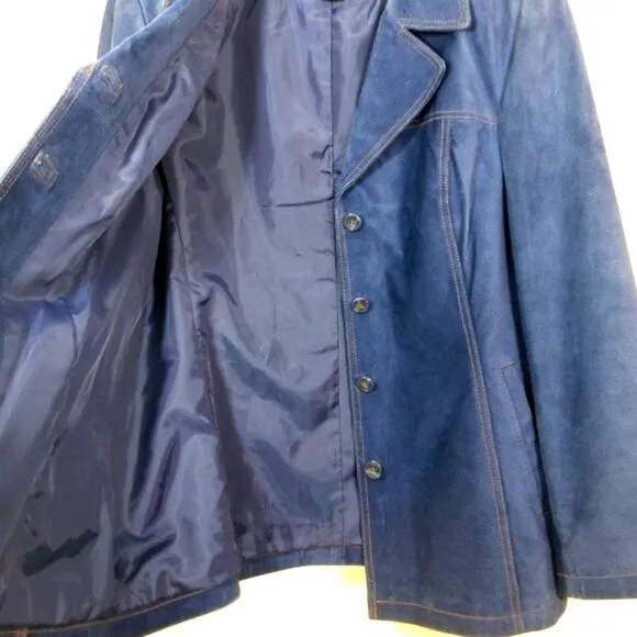 Bernardo dusty blue suede leather coat jacket L