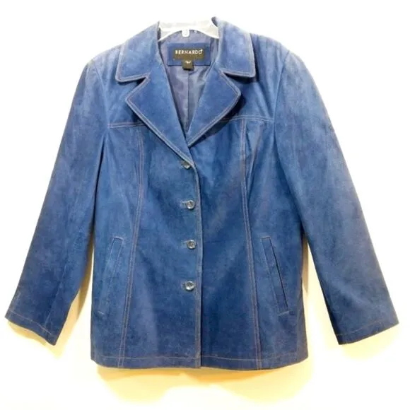 Bernardo dusty blue suede leather coat jacket L