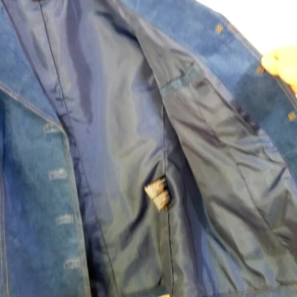 Bernardo dusty blue suede leather coat jacket L