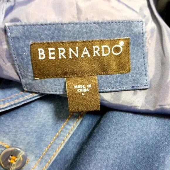 Bernardo dusty blue suede leather coat jacket L