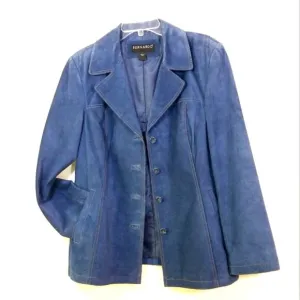 Bernardo dusty blue suede leather coat jacket L